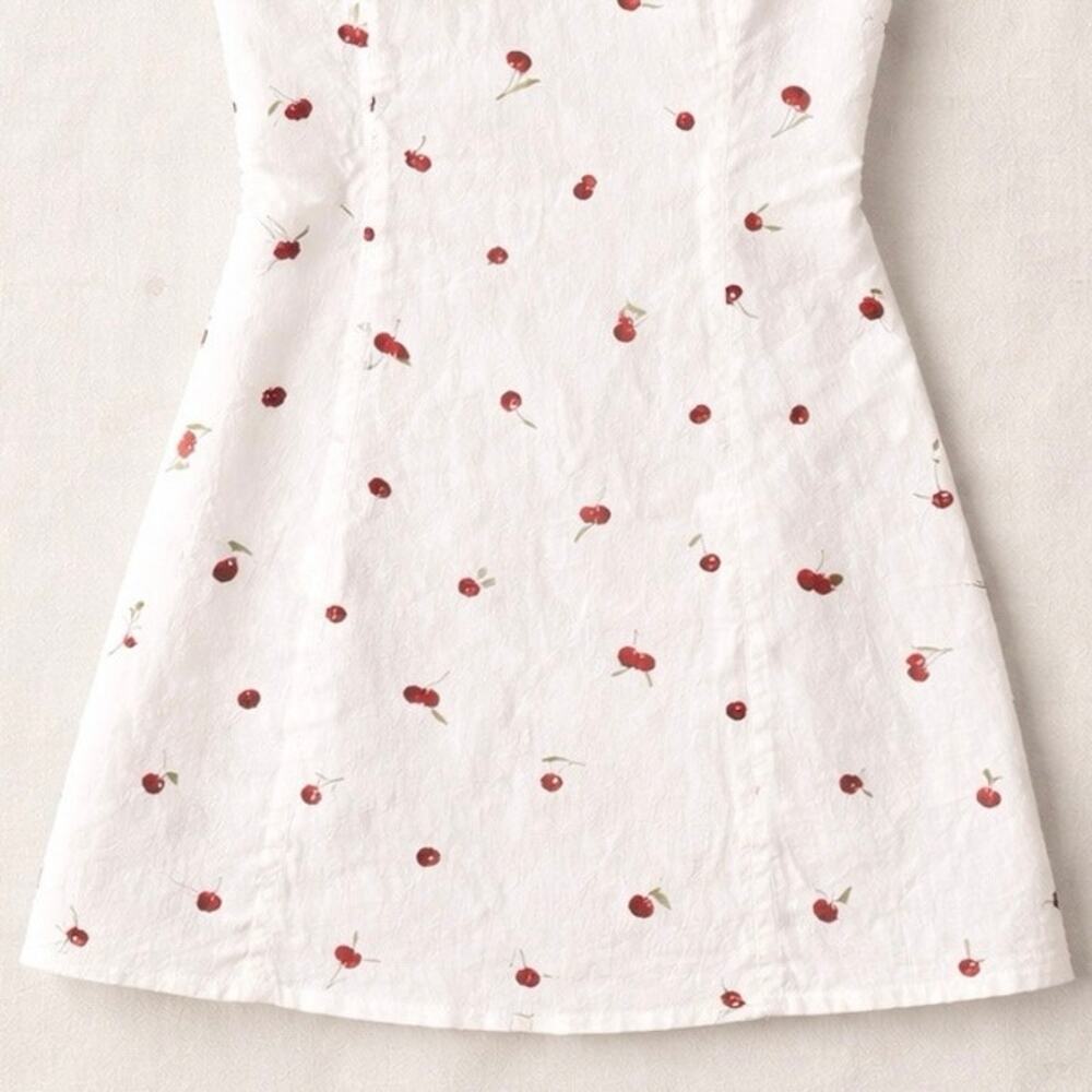 Abercrombie & Fitch Cherry Print Mini Dress | White Cotton Sundress | Size SP - Picture 5 of 7